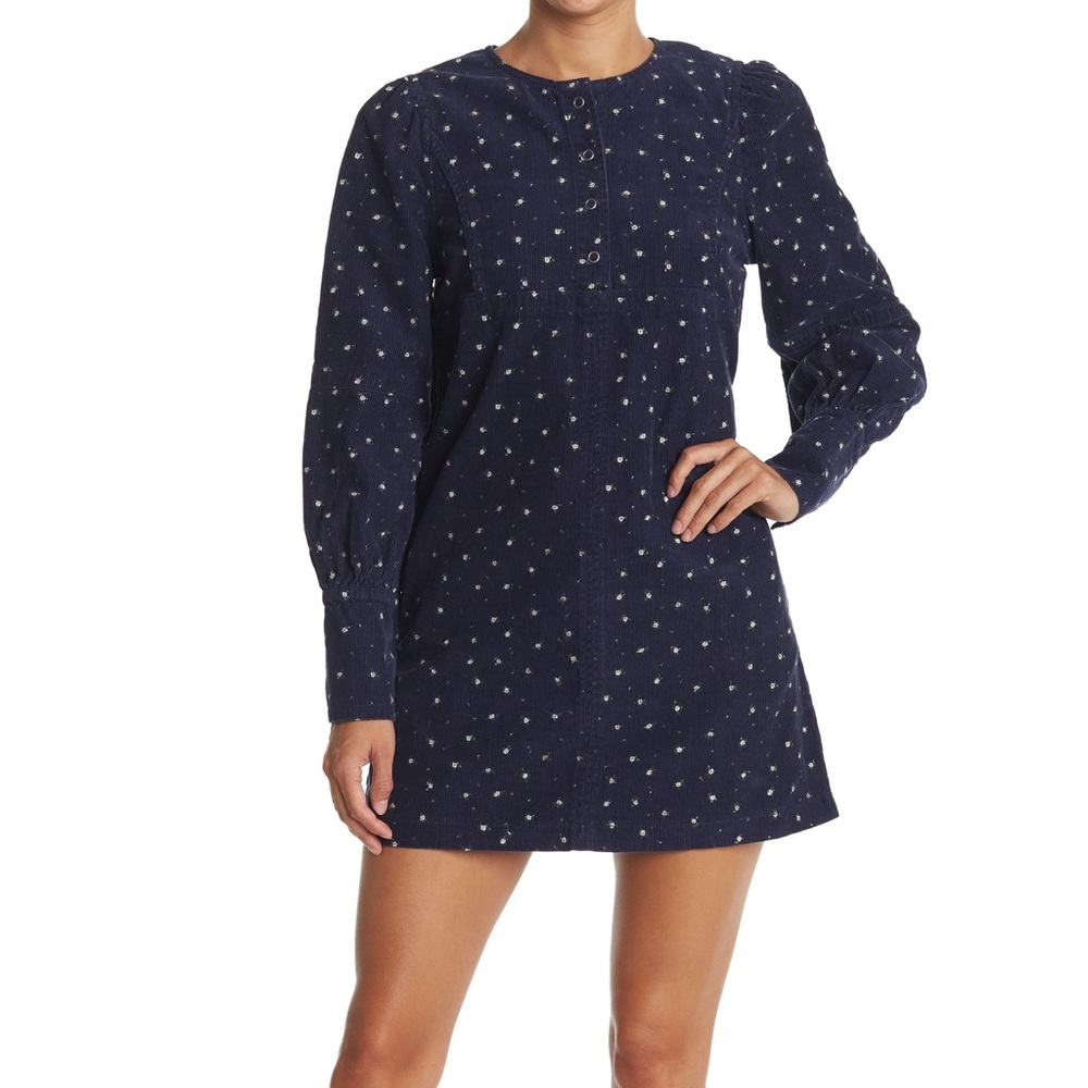 Something New Navy Edie‎ Floral Long Sleeve Corduroy Mini Dress